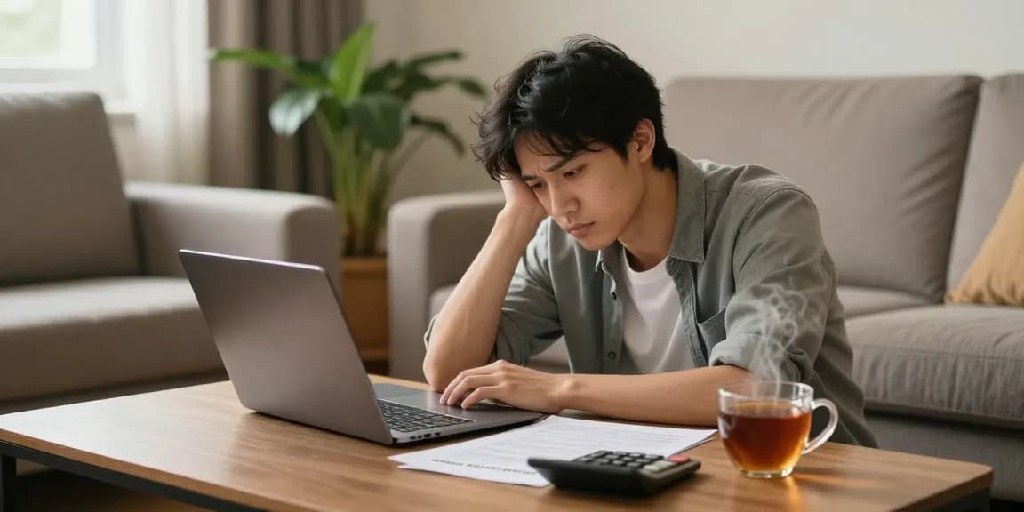 Applying for easy weekend loans in a cozy living room with a laptop and paperwork.