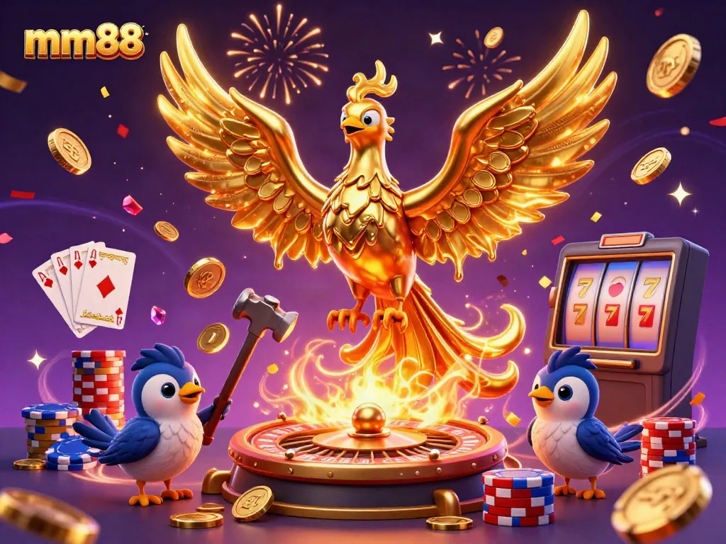 Gamblers unite as mm88 reveals golden opportunities in a dynamic casino illustration.