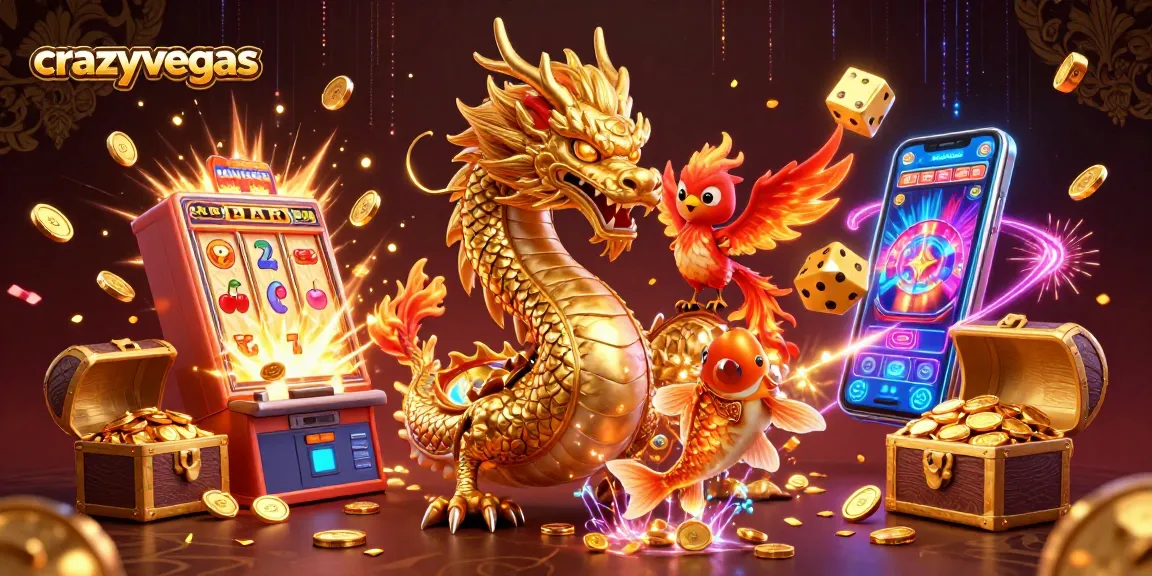 Cocktail of excitement with a golden dragon, phoenix, and koi fish at crazyvegas casino thrill!