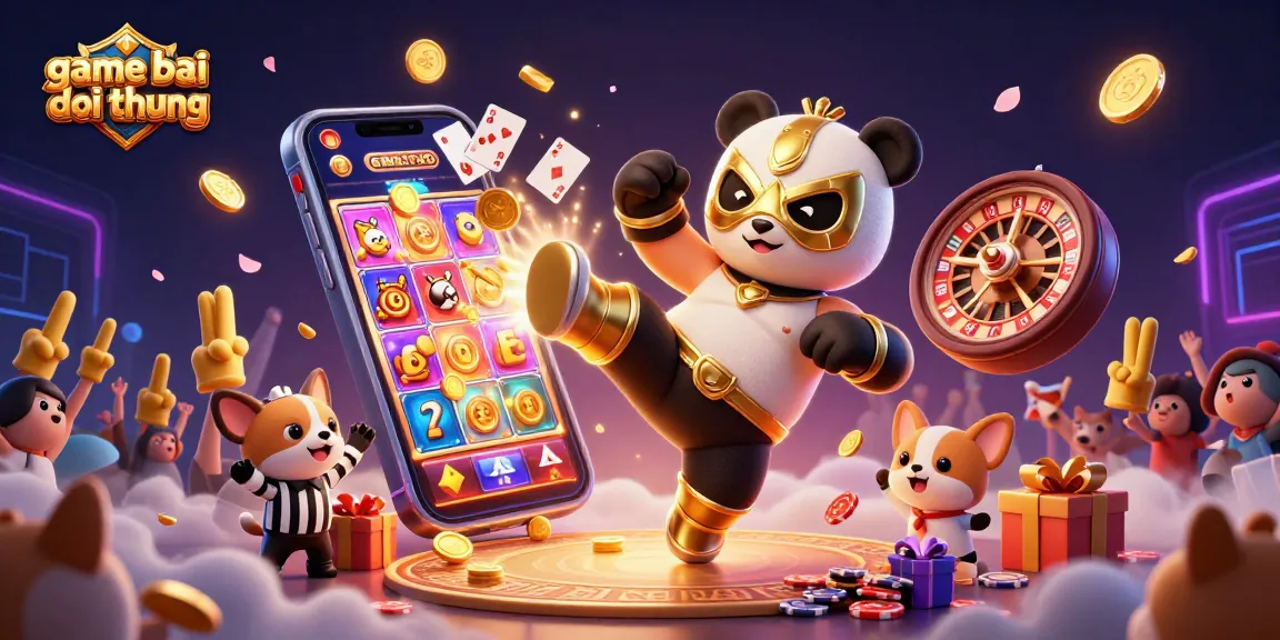Engage with game bai doi thuong in this dynamic illustration featuring a wrestler panda and a referee chihuahua counting excitement.