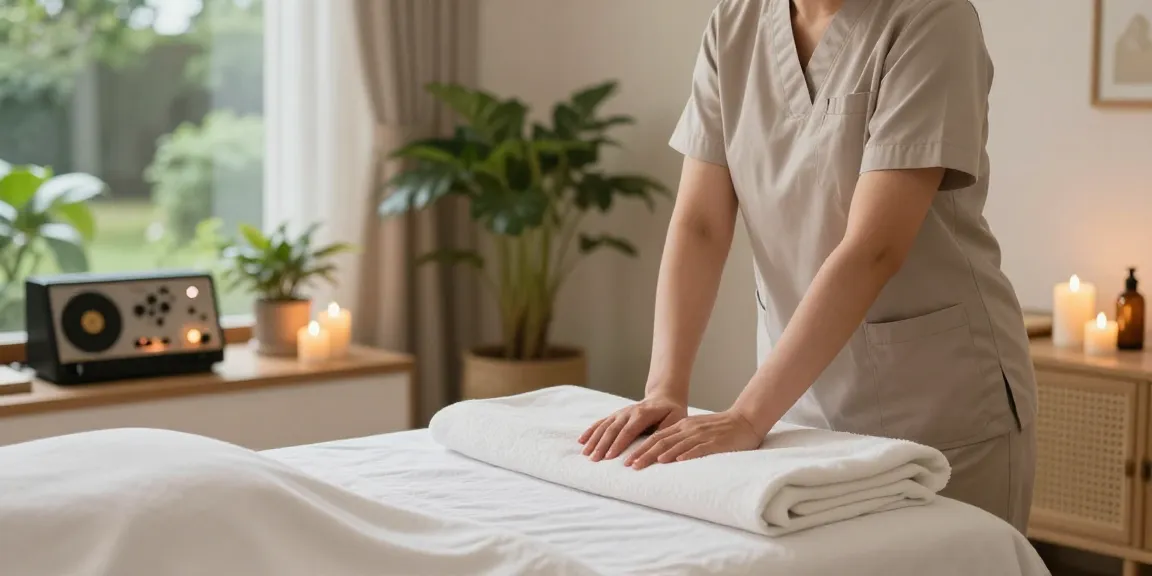 Cozy professional massage setup promoting 수원출장안마 services with soothing ambiance.