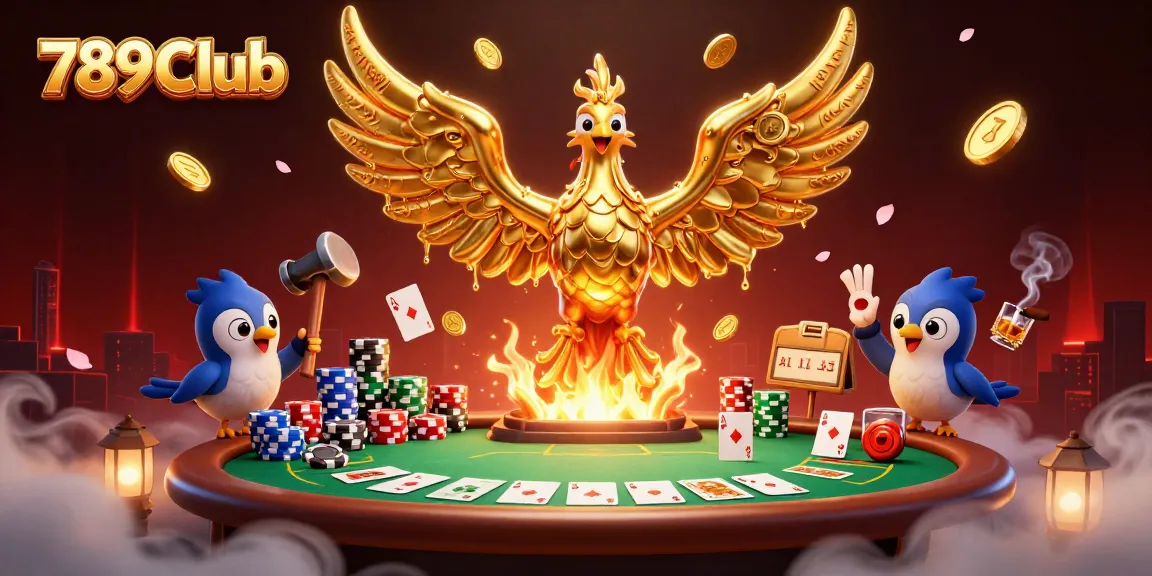 Experience the thrill of gaming at 789Club with a molten golden phoenix and poker elements.