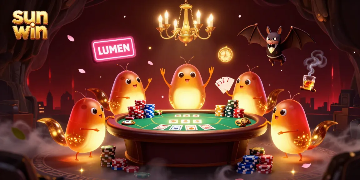 Experience the thrill of sun win with a vibrant cave casino scene featuring glowworms and a bat dealer.