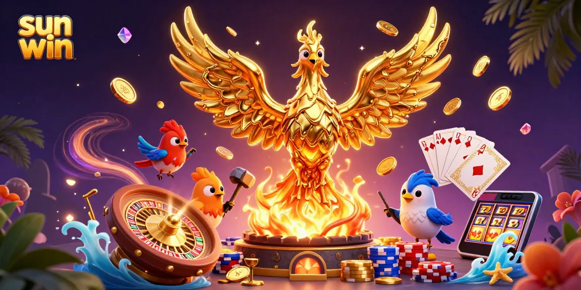 Experience the thrill of sun win casino with a vibrant 3D phoenix and golden gameplay elements.