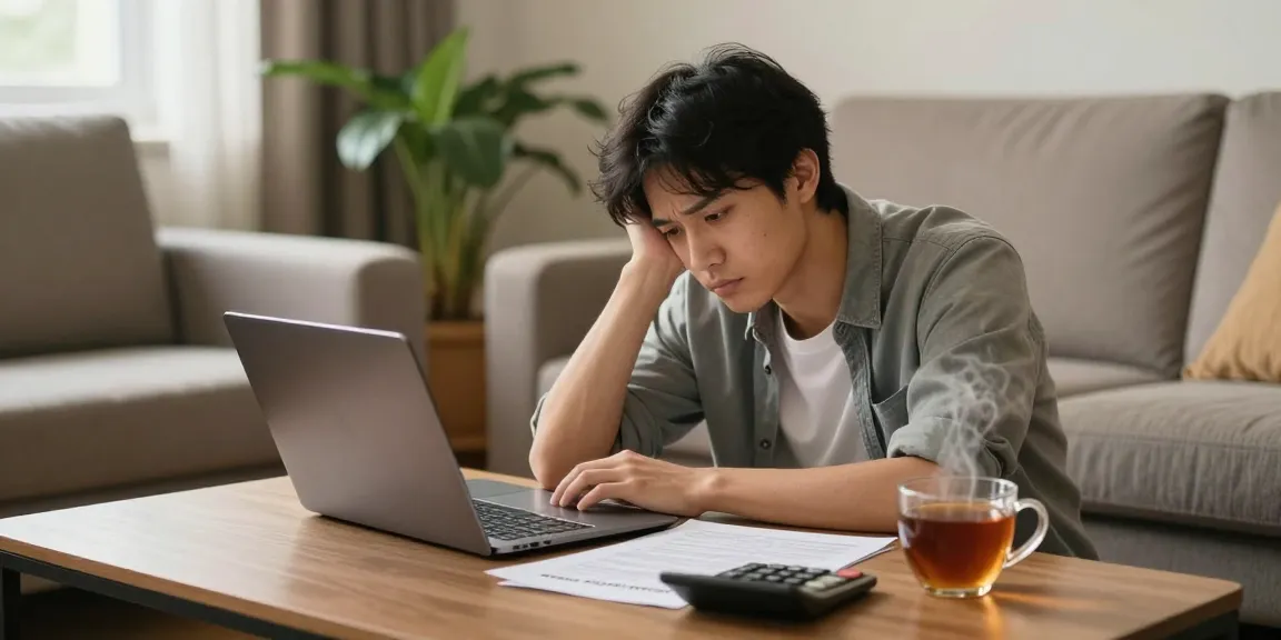 Applying for easy weekend loans in a cozy living room with a laptop and paperwork.