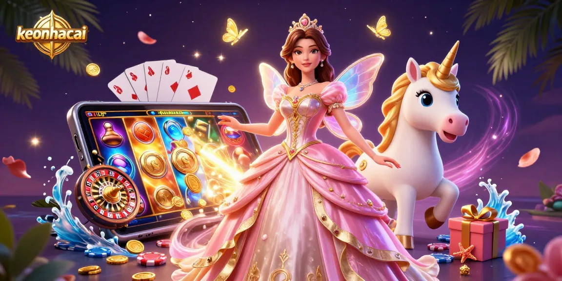 Experience the excitement of keonhacai with a glamorous scene filled with vibrant casino elements and characters.