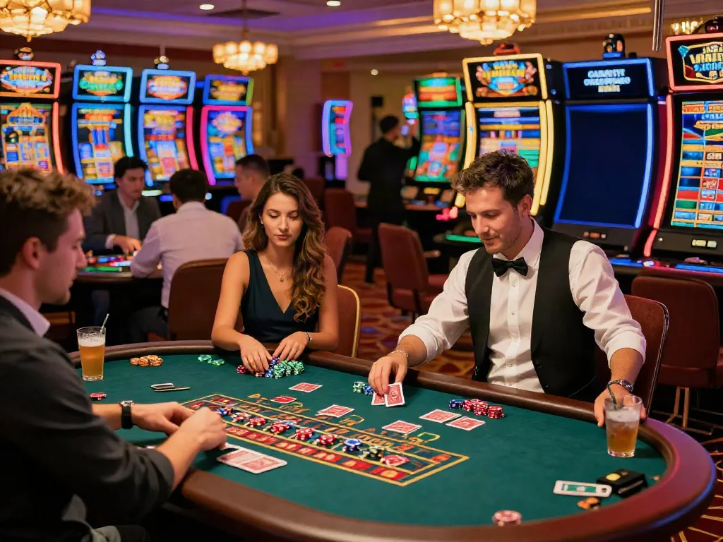 Players enjoying games at a casino showcasing online credit card casinos promotions.
