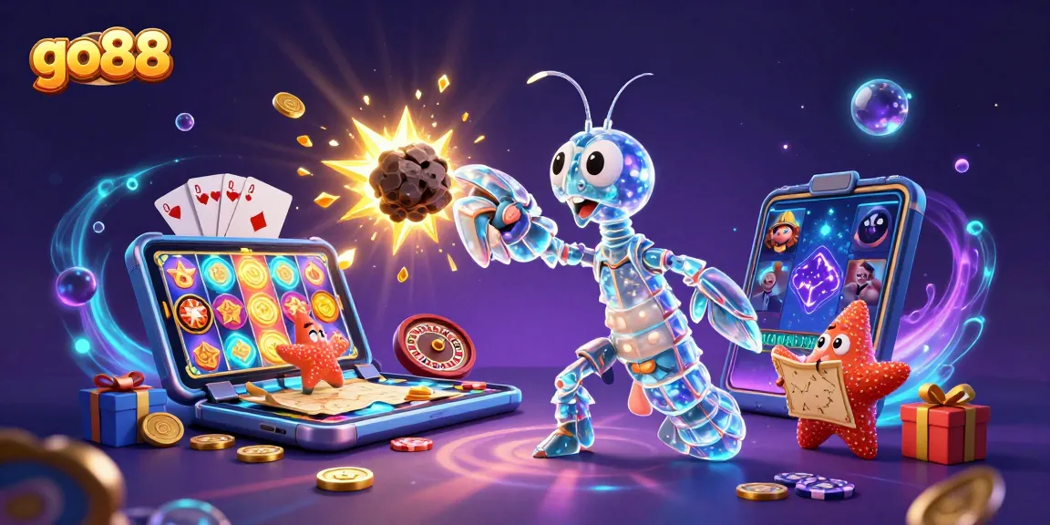 Experience the excitement of go88 with a dynamic casino-themed 3D illustration featuring immersive gaming elements.