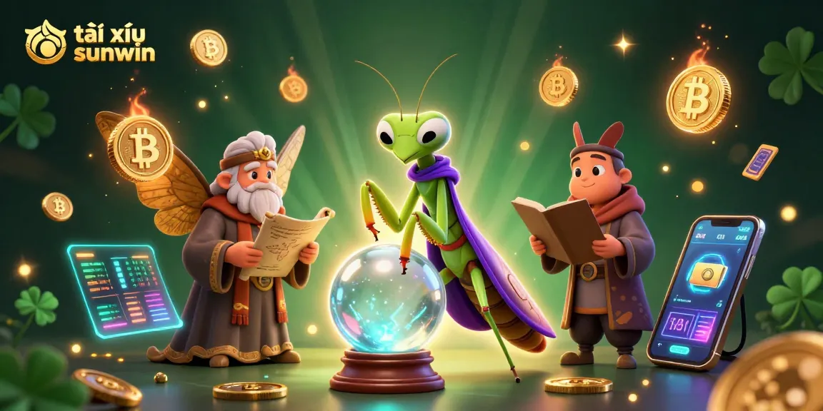 Experience the magic of tài xỉu sunwin in a vibrant 3D casino scene with mystical characters and crypto elements.